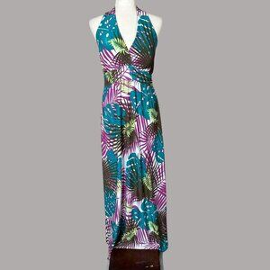 Y2K Halter Babydoll Maxi Dress Womens Size Medium Boho Floral Festival‎ Vacation